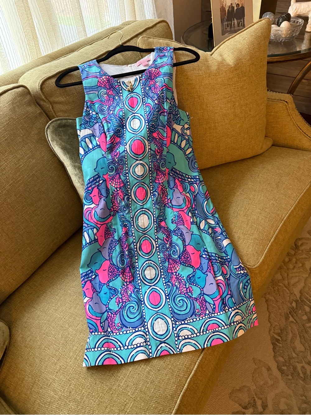 Vibrant Blue & Pink Patterned Sleeveless Dress